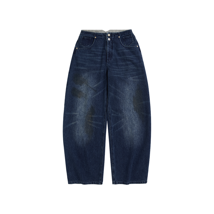Curved Hem Denim Trousers