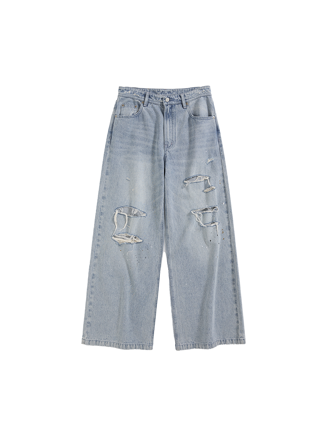 Loose Fit Ripped Paint Splatter Jeans