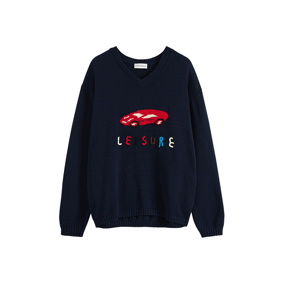 Crochet Car V‑Neck Sweater
