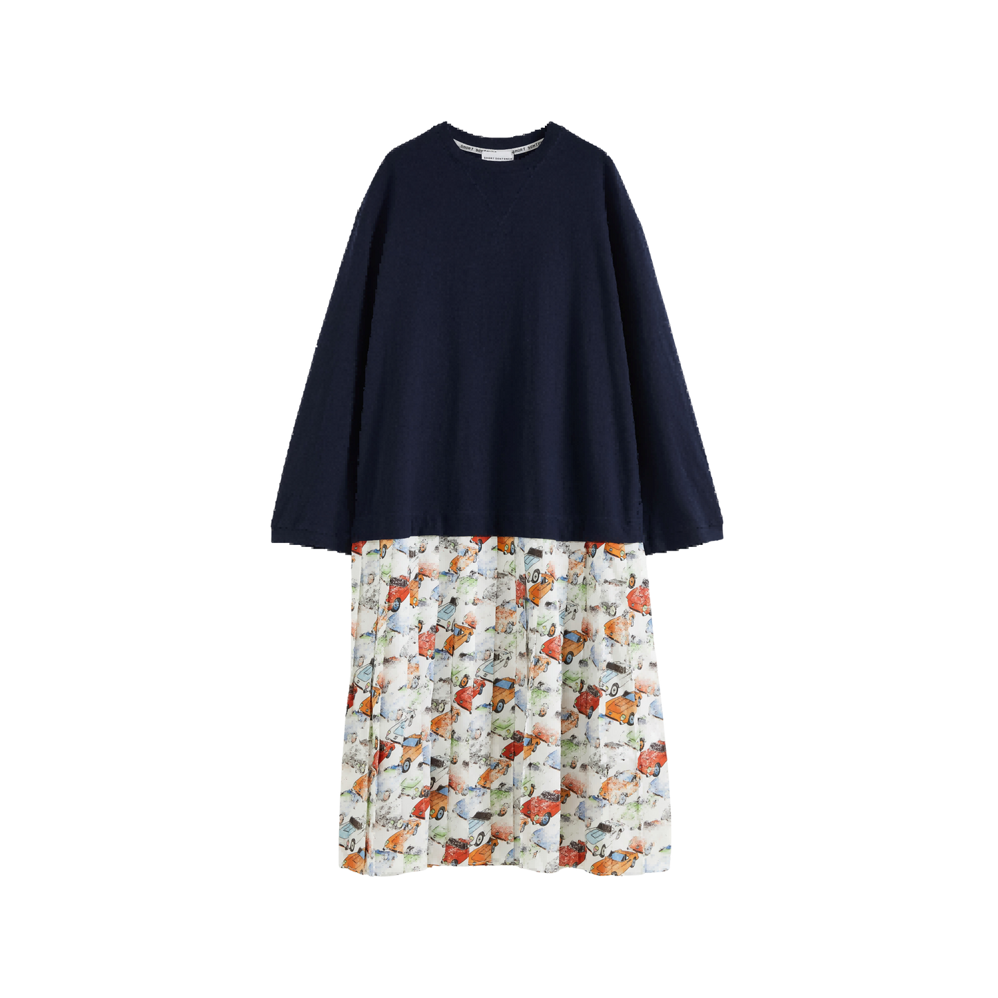 Car‑Print Paneled Dress