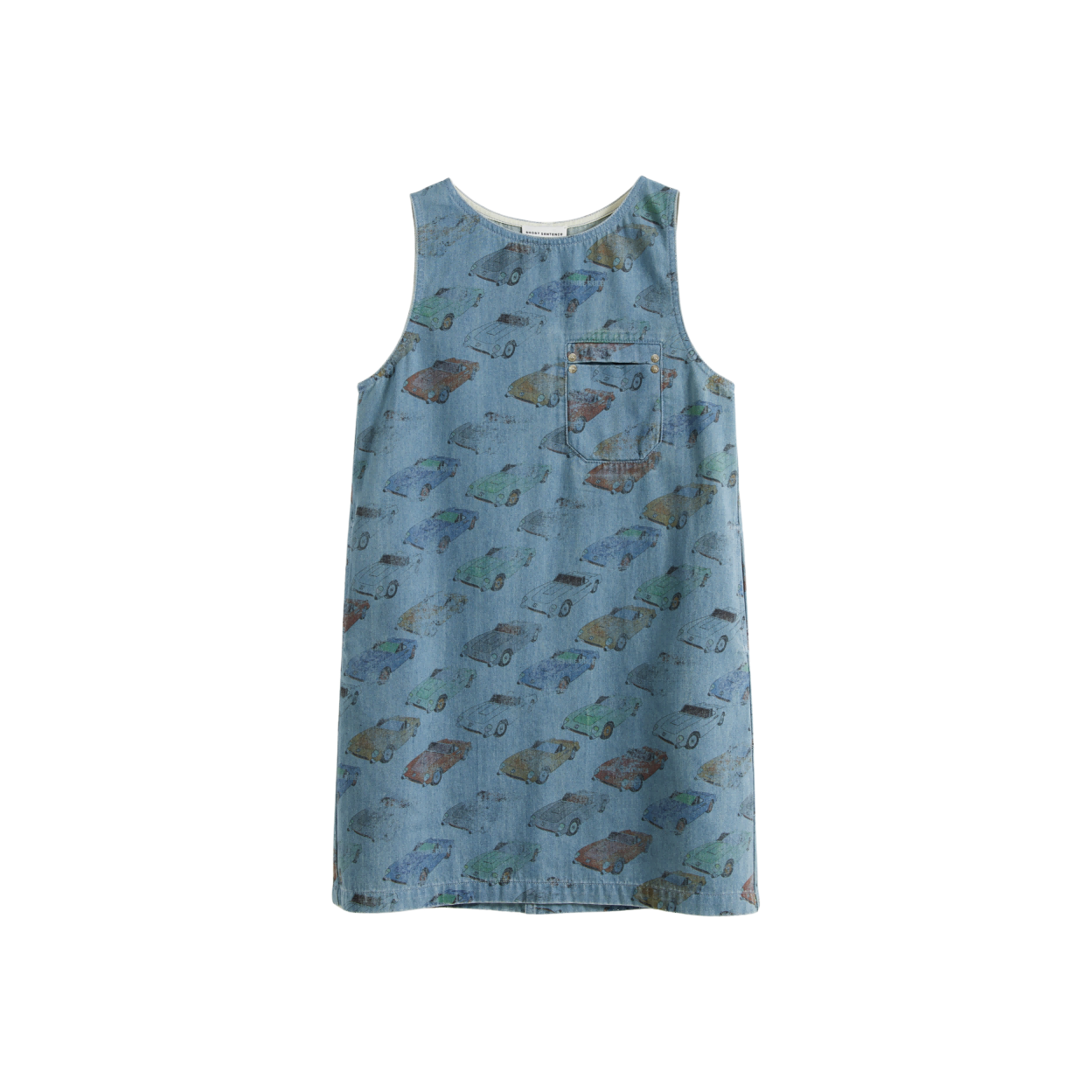 Car‑Print Denim Dress