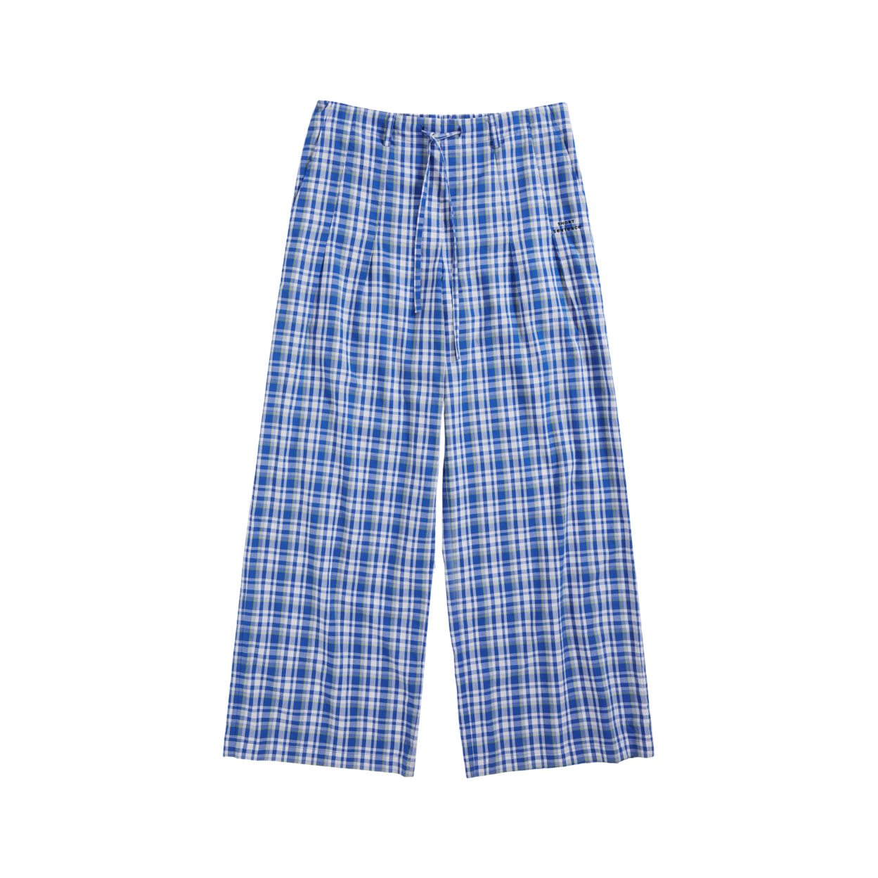 Drawstring Plaid Wide-Leg Trousers
