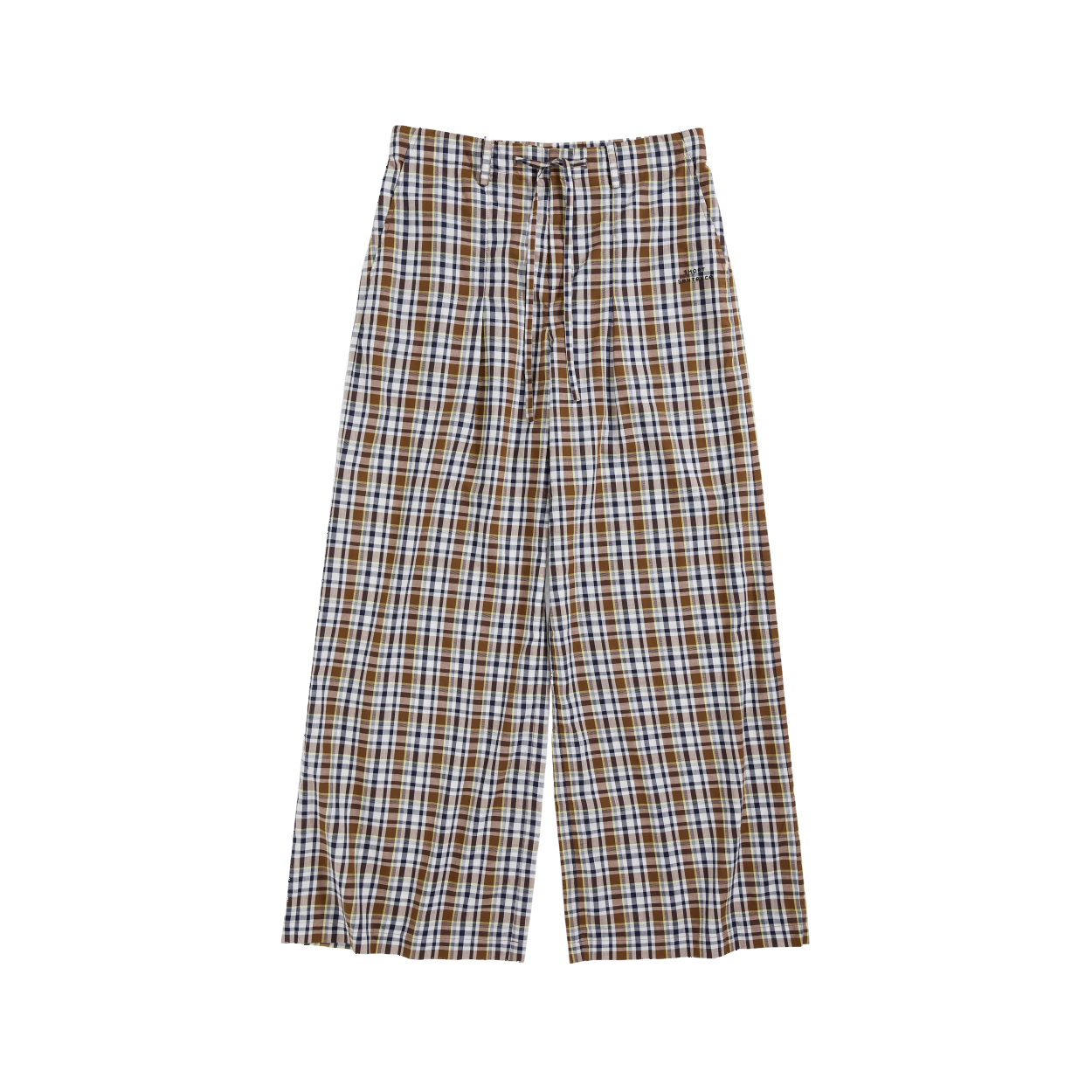 Drawstring Plaid Wide-Leg Trousers