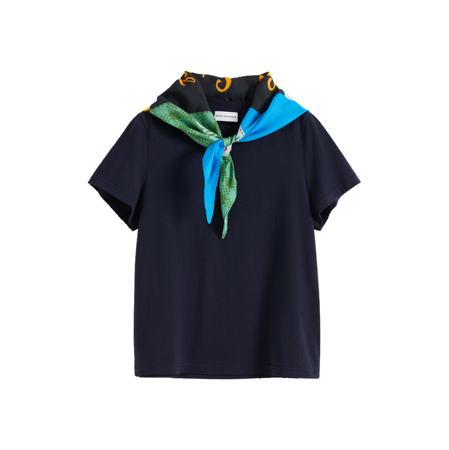 Printed Scarf Collar Fitted T-shirt