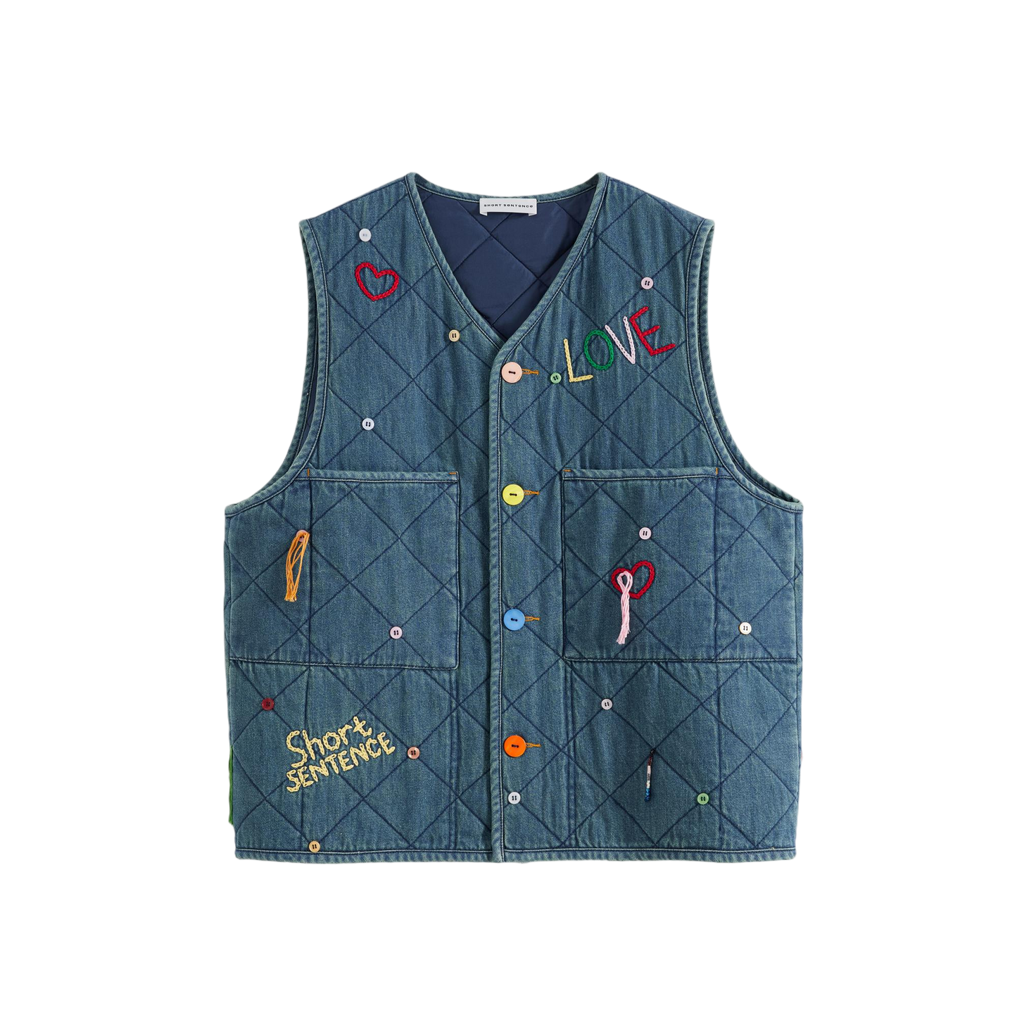 Colorful Decorations Denim Quilted Vest