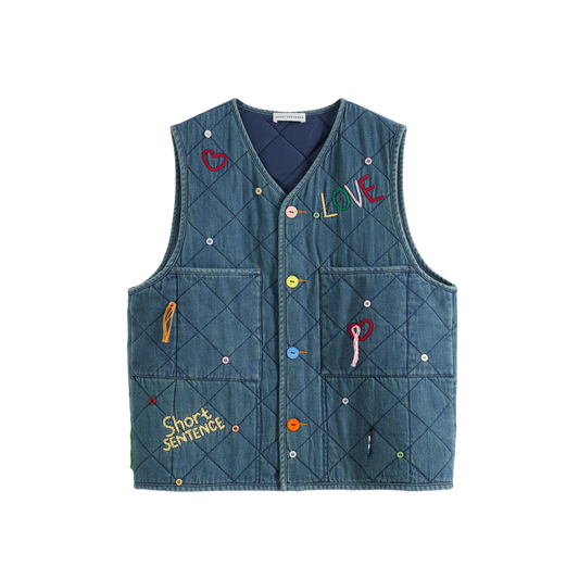 Colorful Decorations Denim Quilted Vest