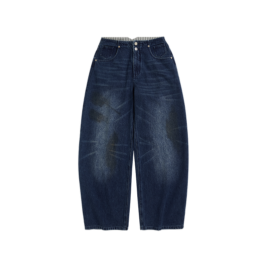 Curved Hem Denim Trousers