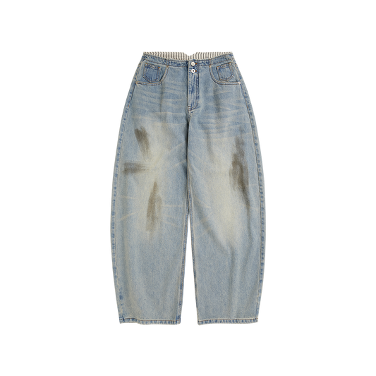 Curved Hem Denim Trousers