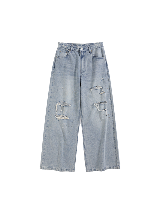 Loose Fit Ripped Paint Splatter Jeans