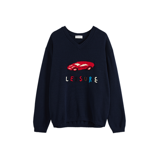 Crochet Car V‑Neck Sweater