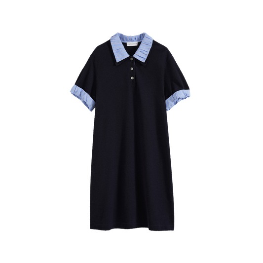 Patchwork Pleated Polo Minidress