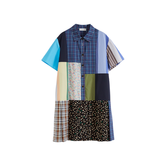 Color-blocked Short-sleeve Shirtdress