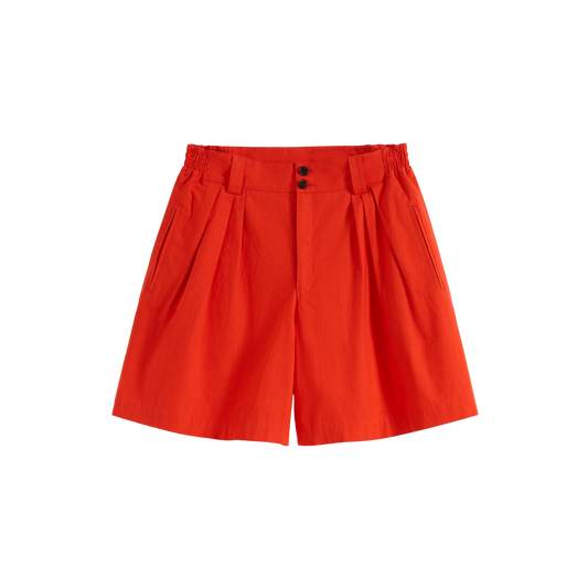 Pleated Elastic-waist Shorts