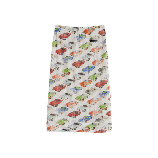Crinkled Car‑Print Skirt