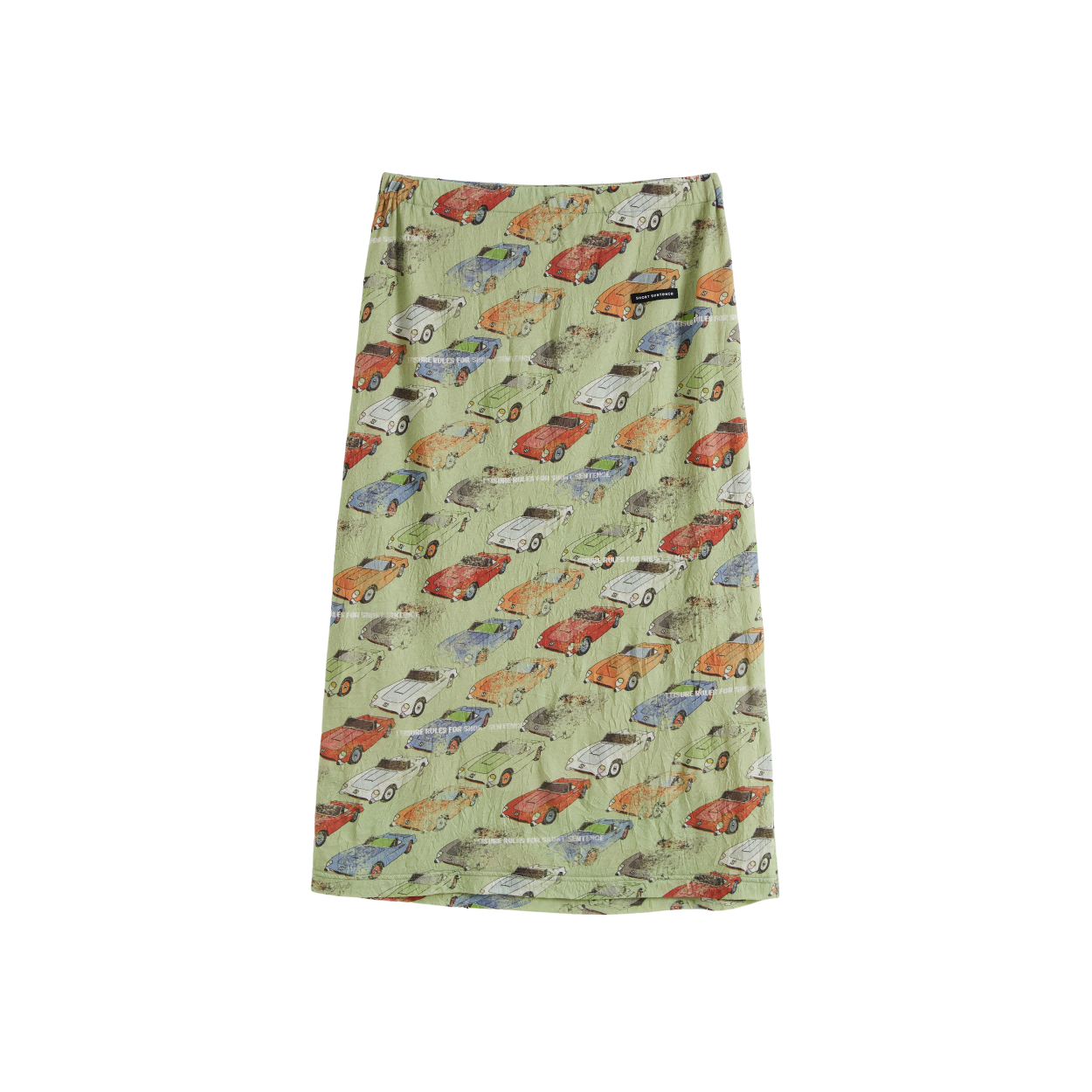 Crinkled Car‑Print Skirt