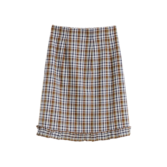 Ruffled Hem Plaid Skirt