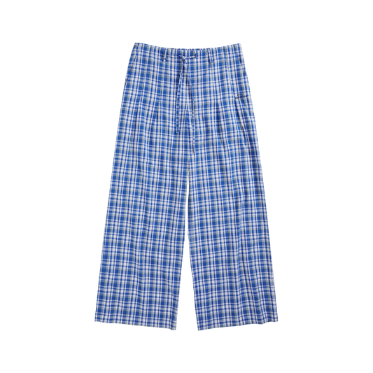 Drawstring Plaid Wide-Leg Trousers