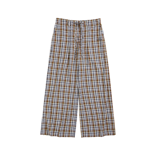 Drawstring Plaid Wide-Leg Trousers