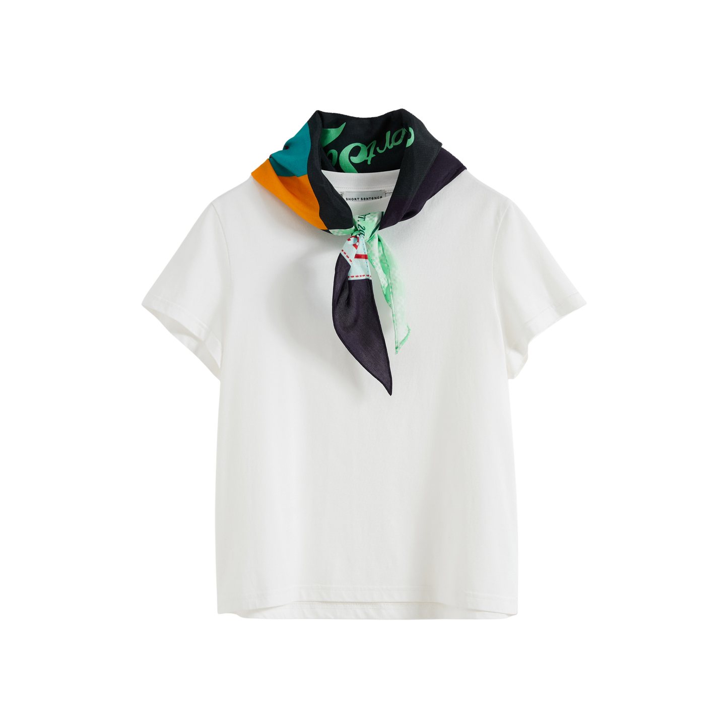 Printed Scarf Collar Fitted T-shirt