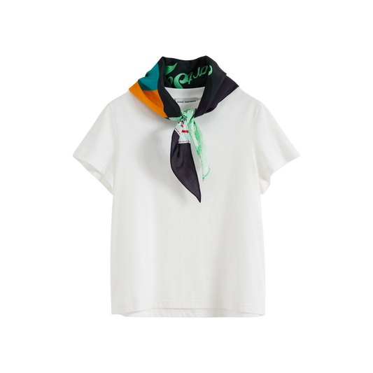 Printed Scarf Collar Fitted T-shirt