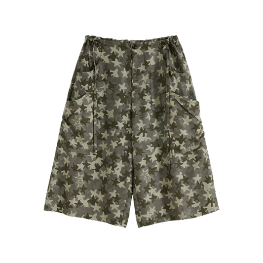 Silk Camouflage Wide-Leg Cropped Trousers